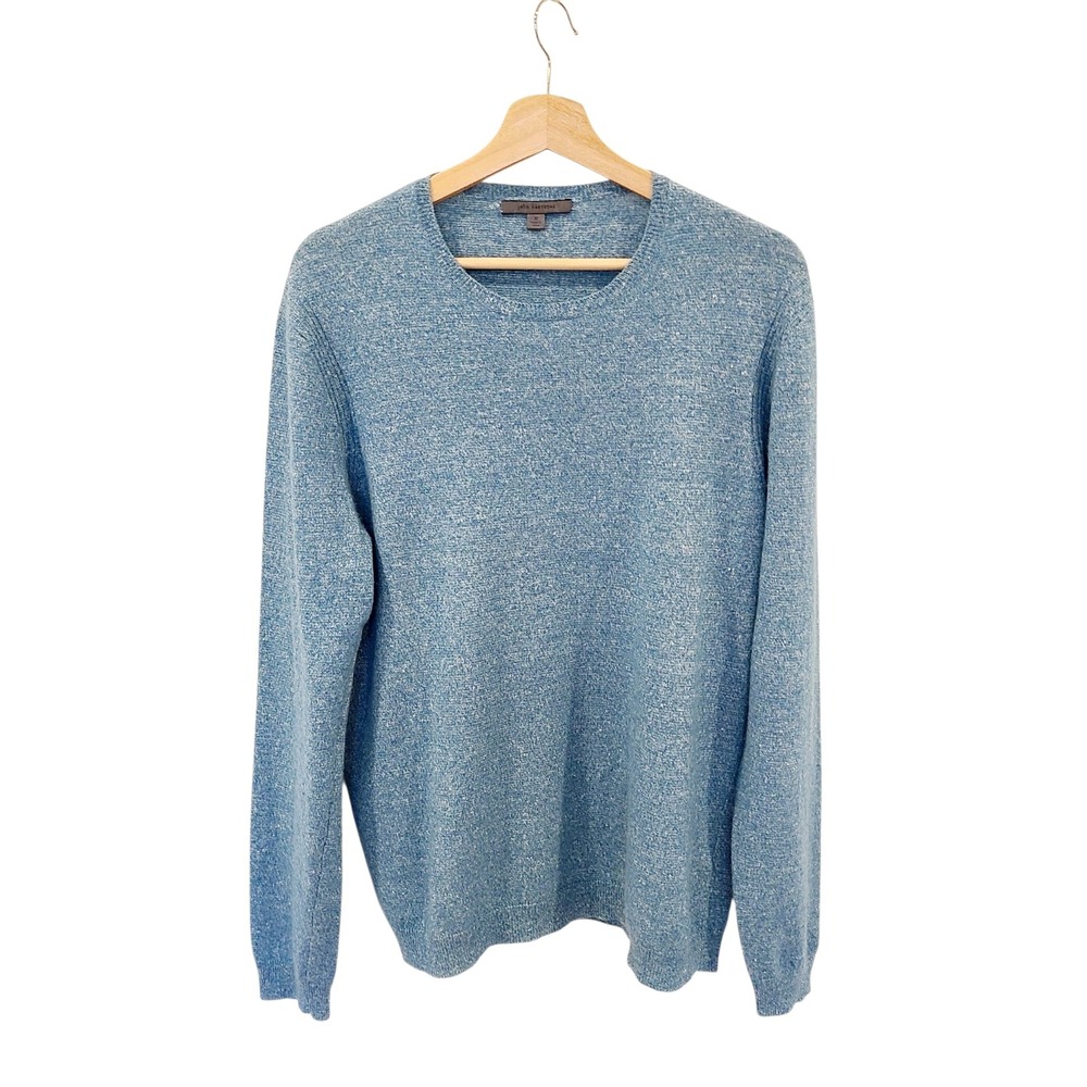 John Varvatos Mens Blue Cashmere Linen Crewneck Heathered Marled Sweater Size M